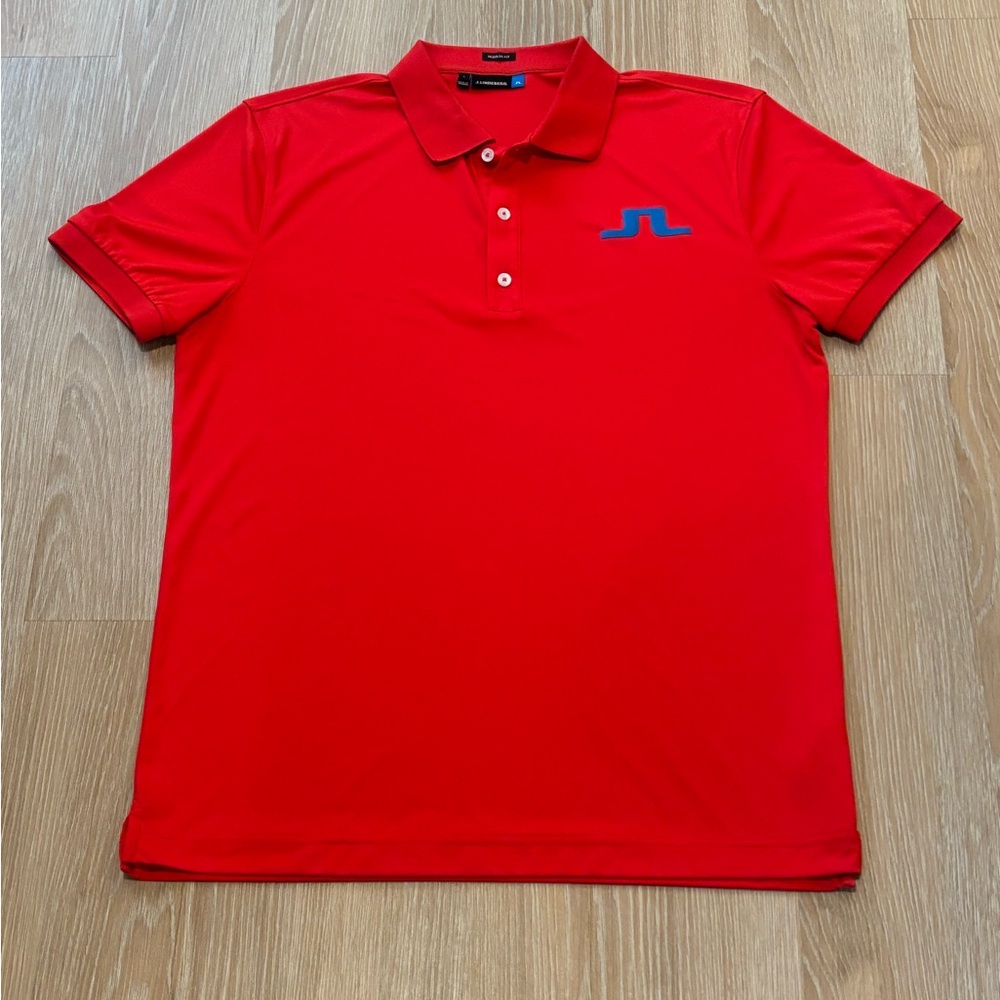 Men’s J.Lindeberg Red Regular Fit Polo Size Large Short Sleeve